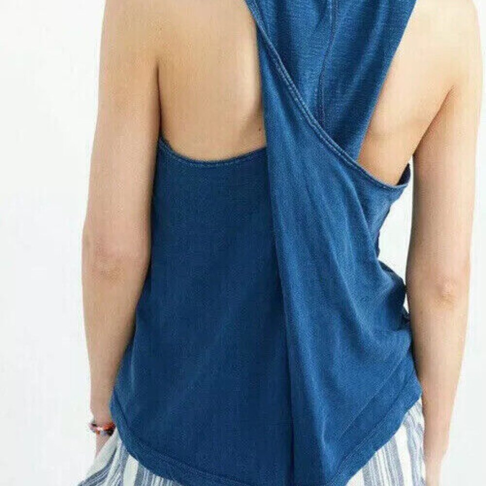Anthroplogie Pilcro Twist-Back Tank Top Womens S Blue Relaxed Fit Patchwork NEW